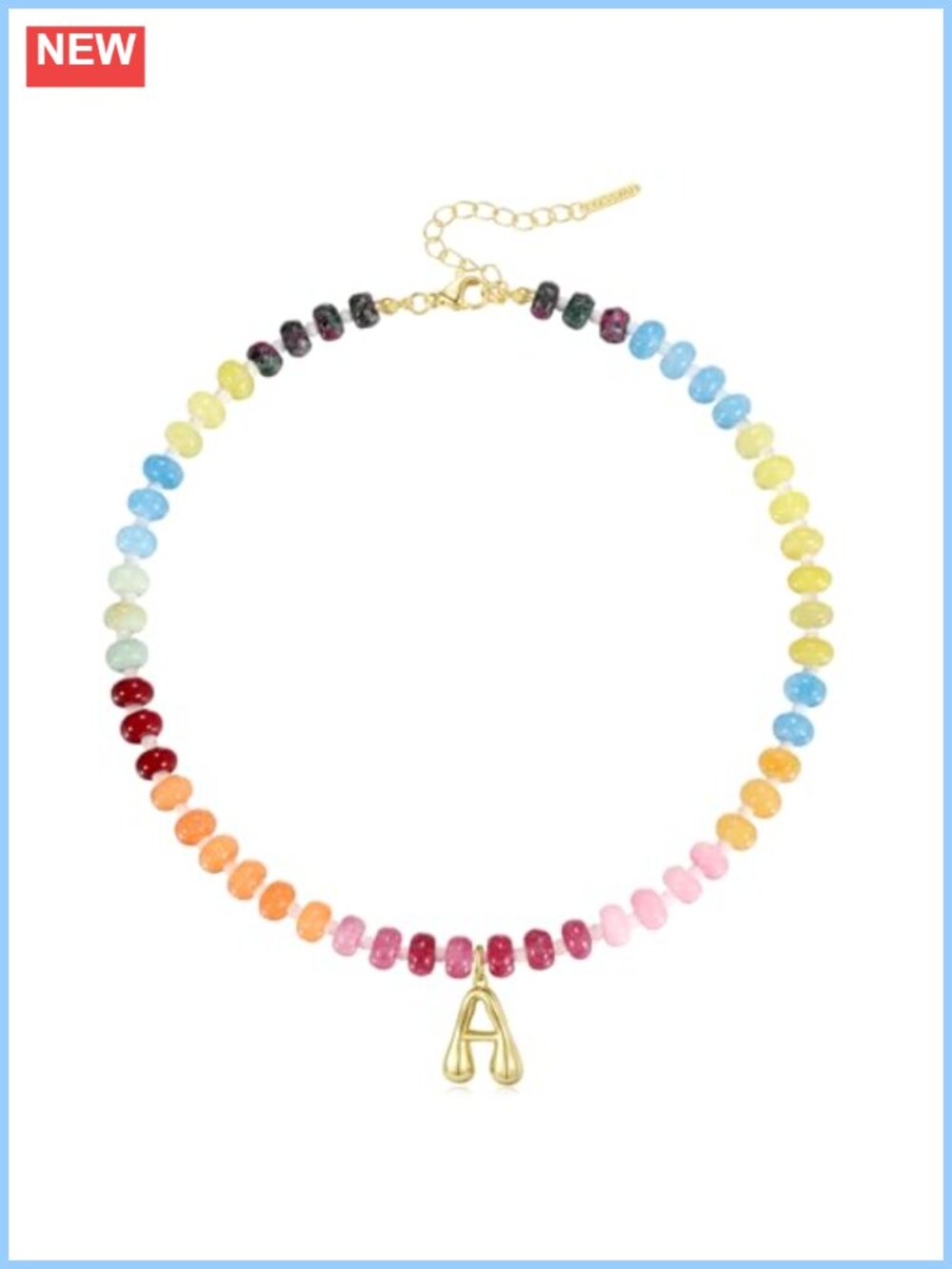 Initial Gemstone Choker Necklace Handmade Summer Jewelry 14K Gold Letter Pendant